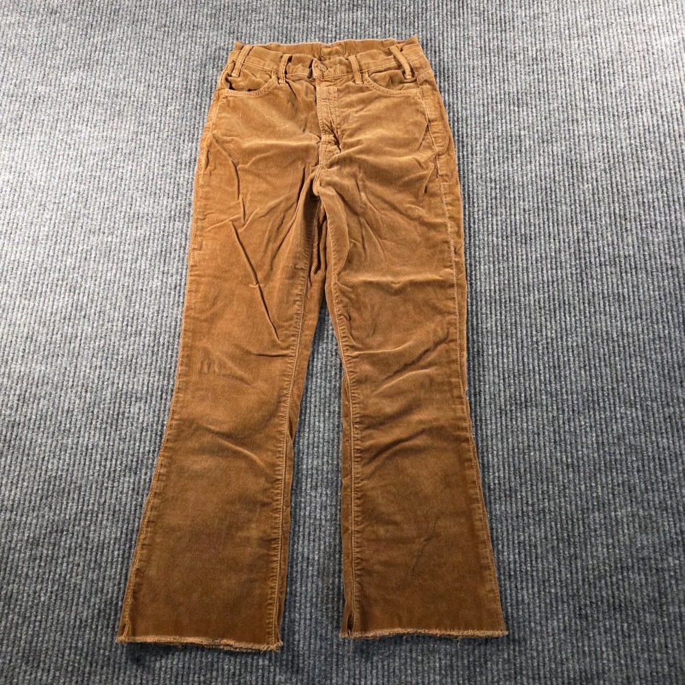 MOTHER Womens High‎ Rise Frayed Hem Corduroy Flare Pants Brown Size 25